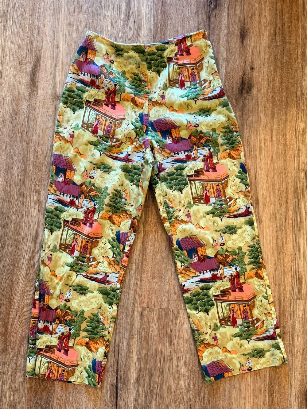 Vintage 90s Y2K Asian Capri Pants Chinoiserie Chinese Colorful Women’s Size XS - Picture 2 of 10